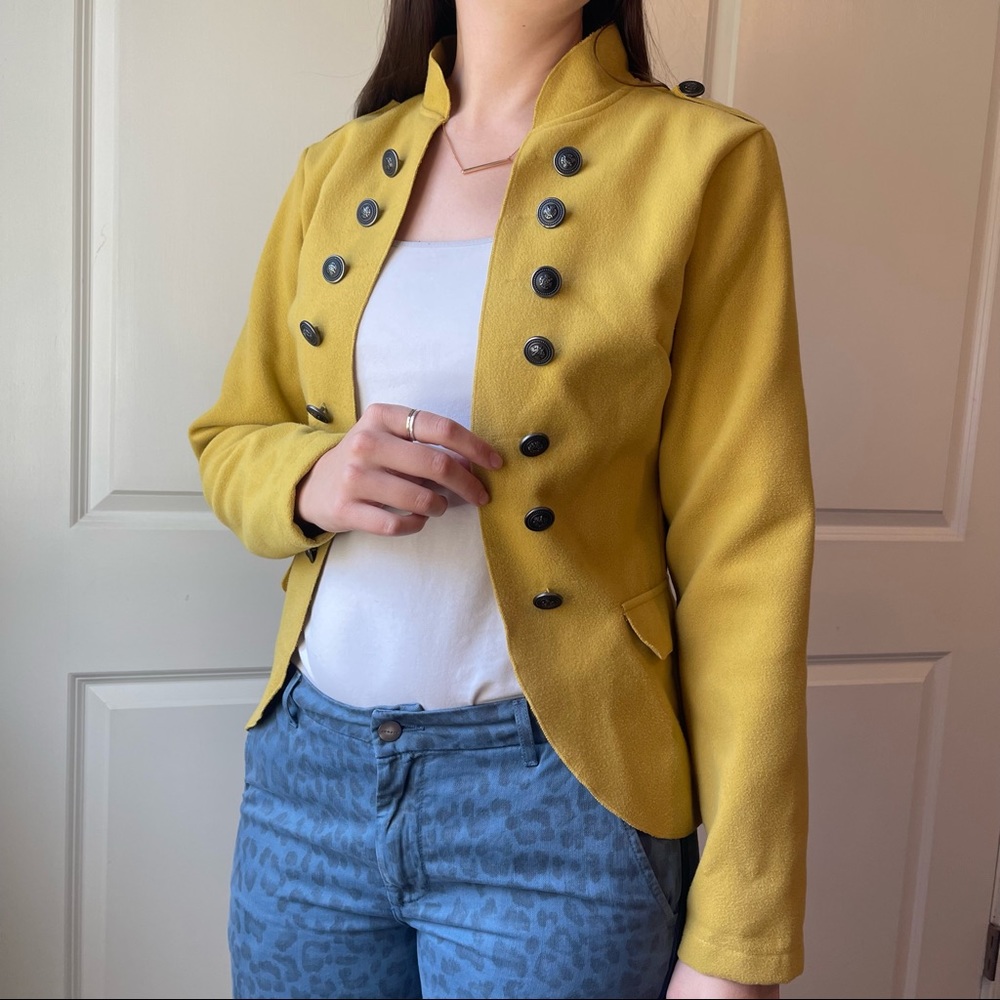 Unique Faux Suede Military-Style Soft Mustard Jacket